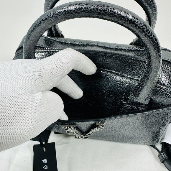 NWT Versace Virtus Black Metallic Textured Leather Top Handle Crossbody Bag - Picture 7 of 13